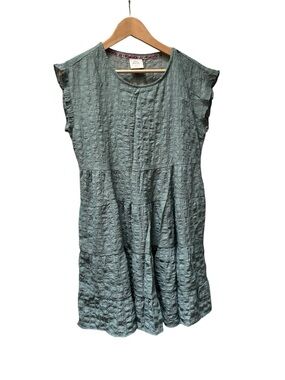 Knox Rose Sage Green Crinkled Tiered Mini Dress